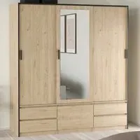 Florence 4 Door 4 Drawer Sliding Wardrobe - Brown, Oak