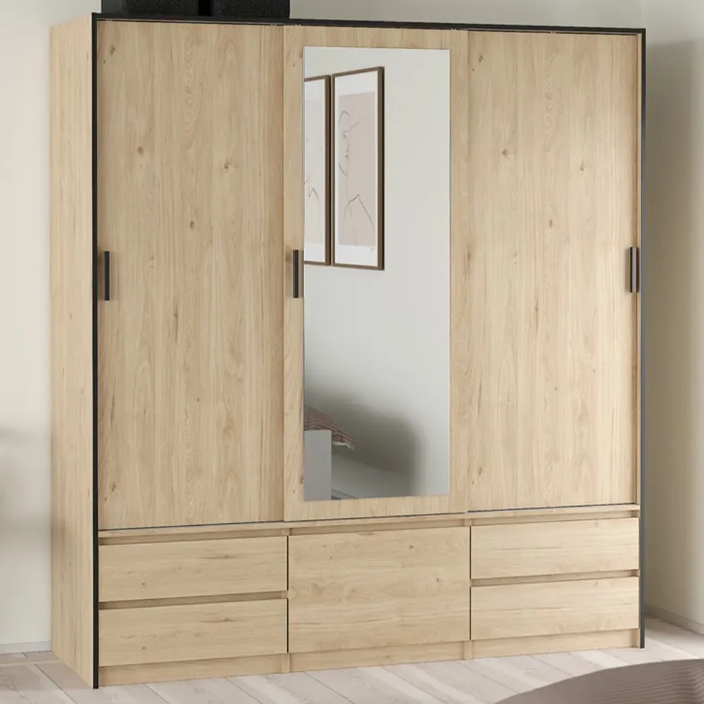 Florence 4 Door 4 Drawer Sliding Wardrobe - Brown, Oak image