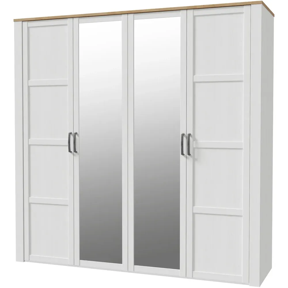 Florence 4 Door Wardrobe with Mirrors - Oak, White