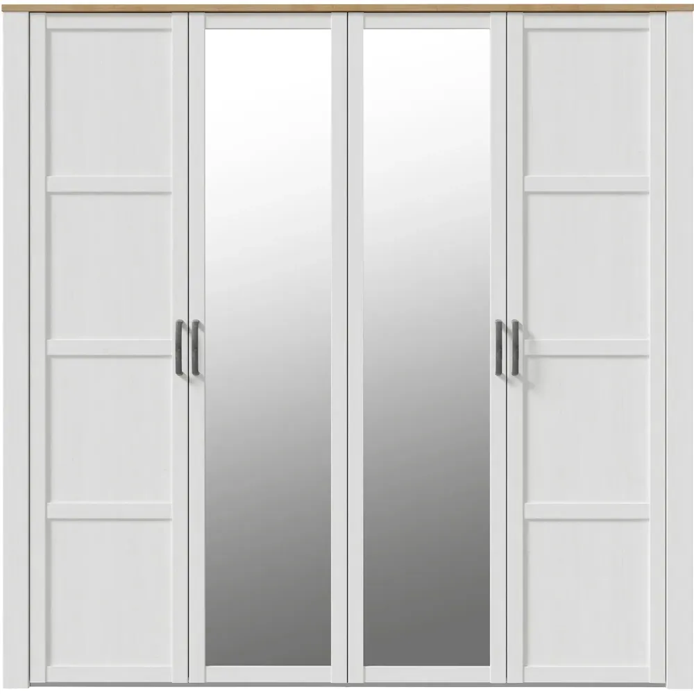 Florence 4 Door Wardrobe with Mirrors - Oak, White