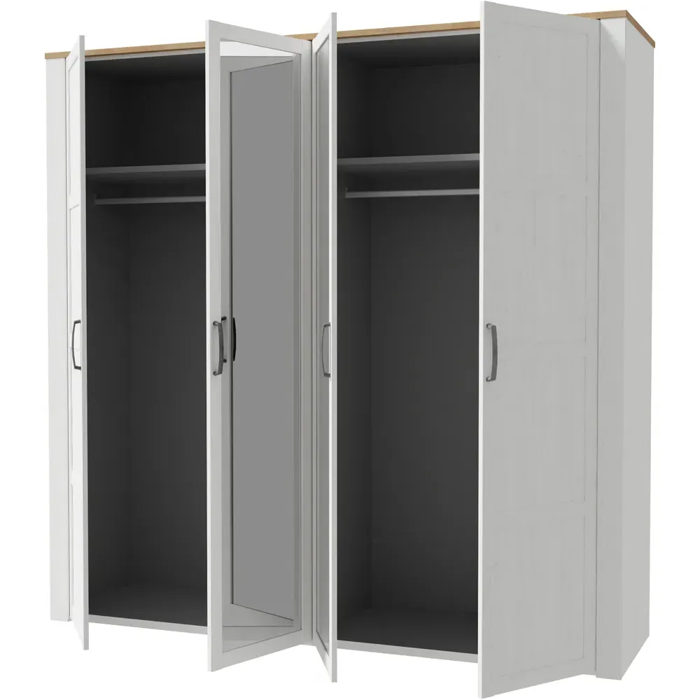 Florence 4 Door Wardrobe with Mirrors - Oak, White