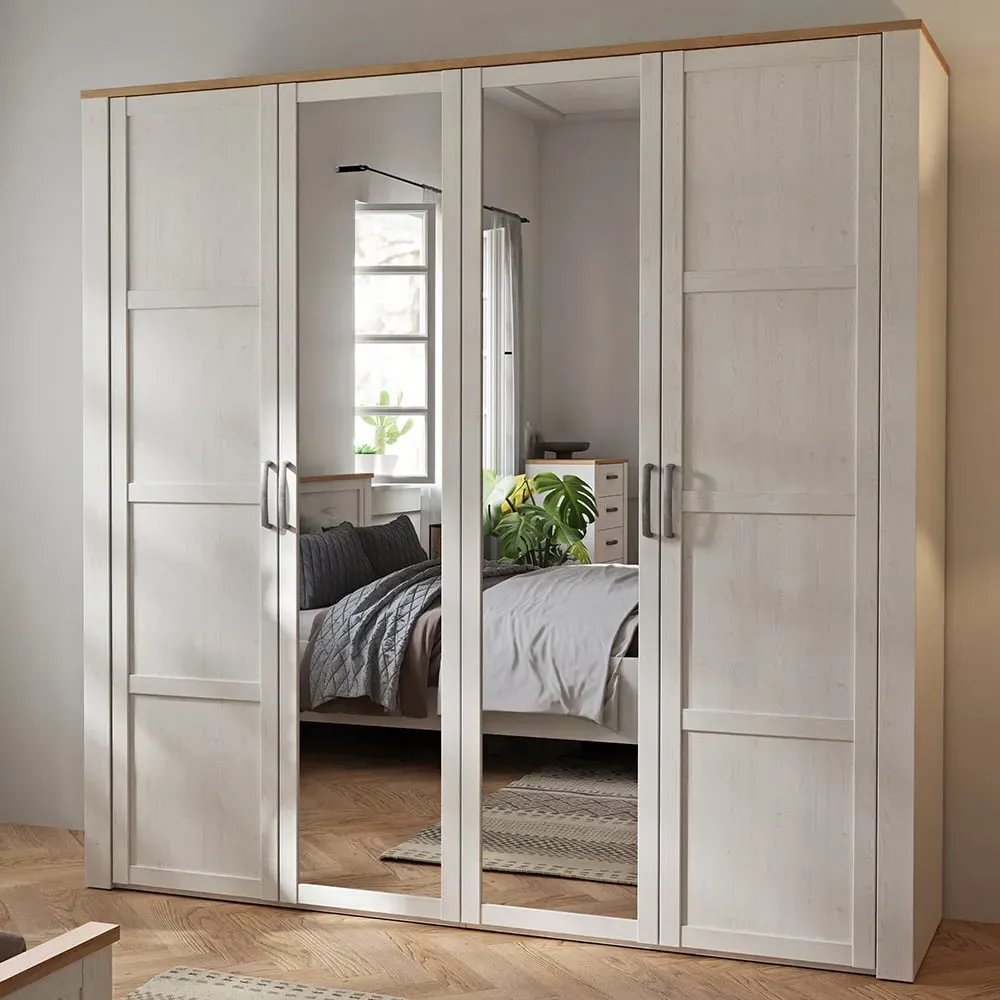 Florence 4 Door Wardrobe with Mirrors - Oak, White