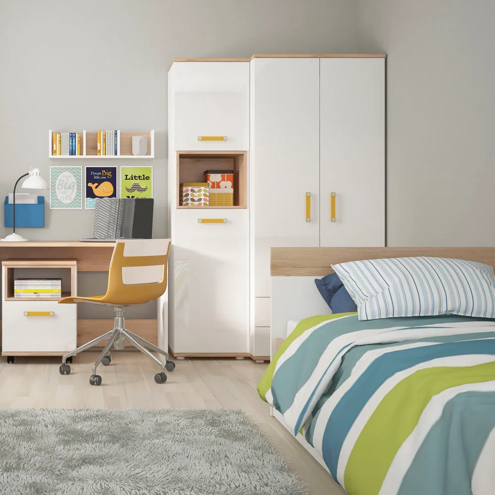 Florence 4KIDS Single Drawer Bedside Cabinet - White, Oak