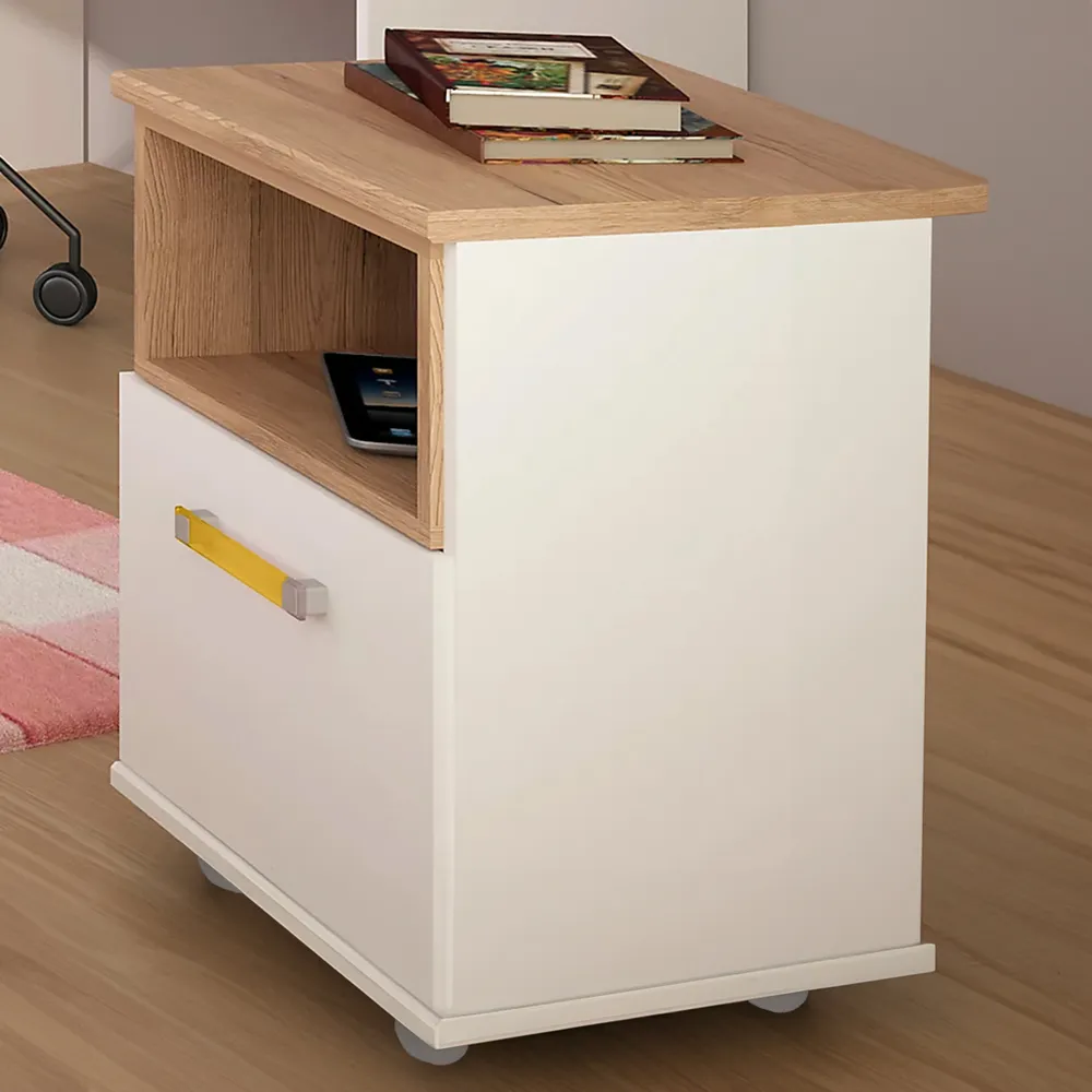 Florence 4KIDS Single Drawer Bedside Cabinet - White, Oak