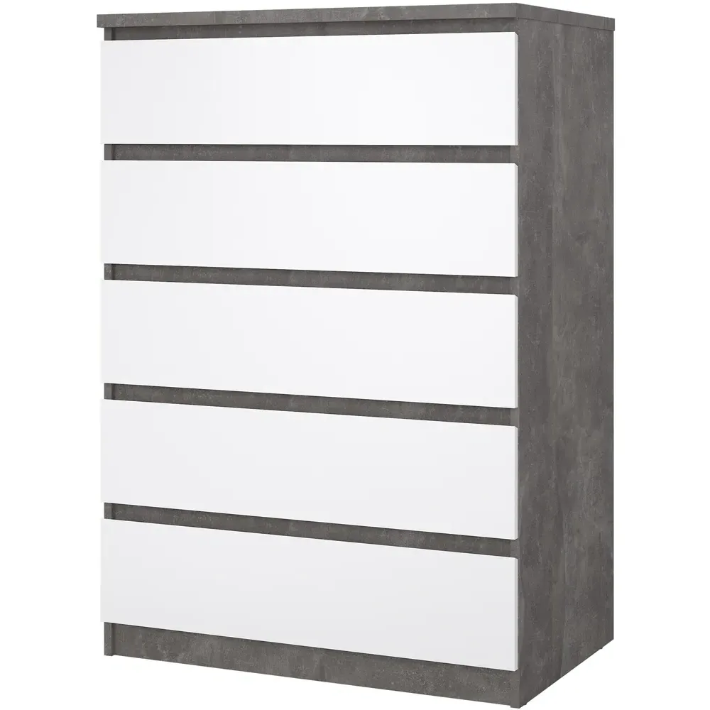 Florence 5 Drawer Chest of Drawers - White, Concrete