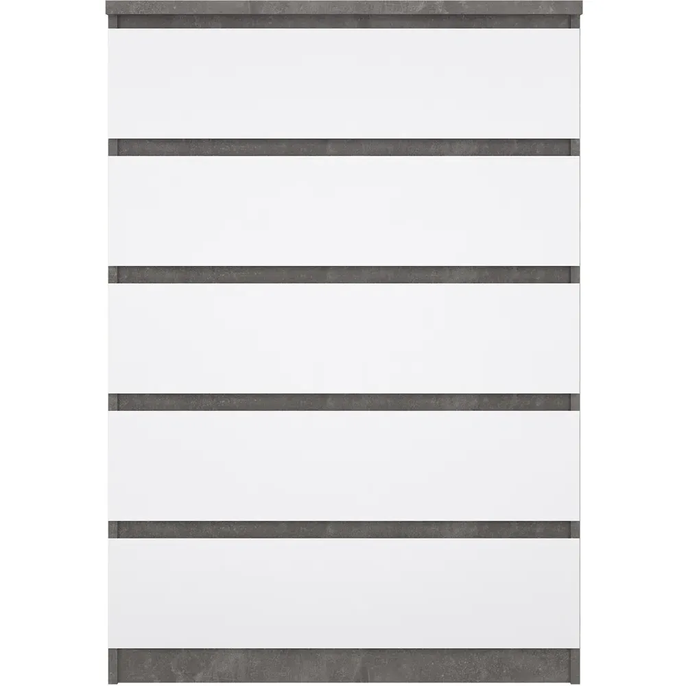 Florence 5 Drawer Chest of Drawers - White, Concrete
