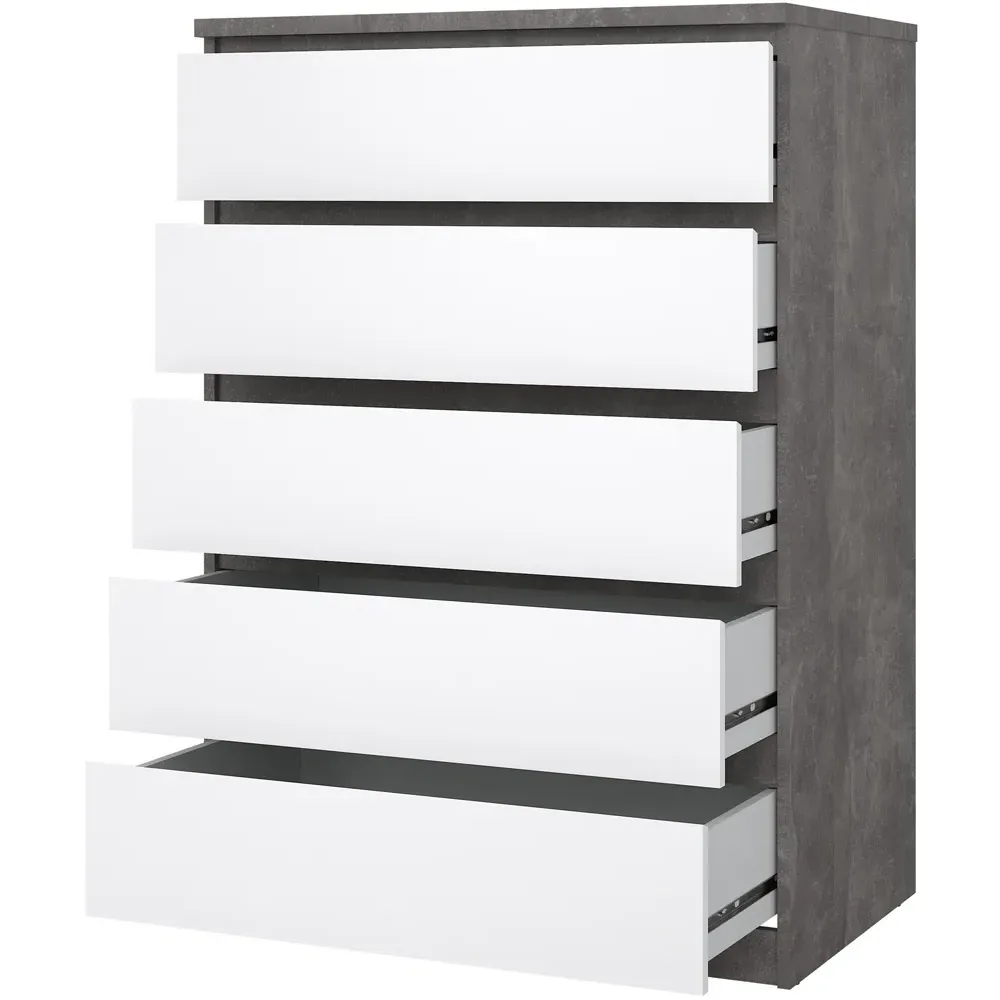 Florence 5 Drawer Chest of Drawers - White, Concrete