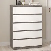 Florence 5 Drawer Chest of Drawers - White, Concrete