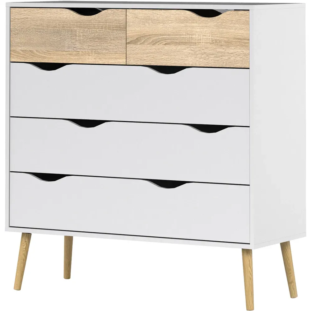 Florence 5 Drawer Chest of Drawers - White, Oak