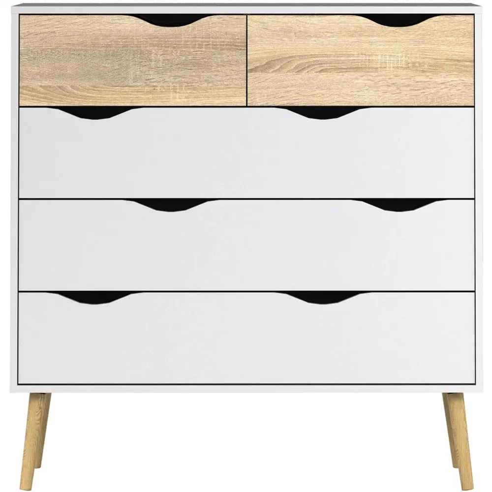 Florence 5 Drawer Chest of Drawers - White, Oak