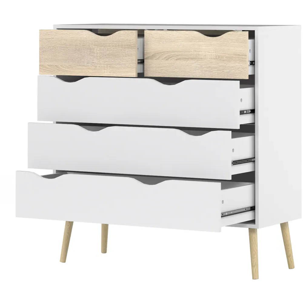 Florence 5 Drawer Chest of Drawers - White, Oak