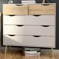 Florence 5 Drawer Chest of Drawers - White, Oak
