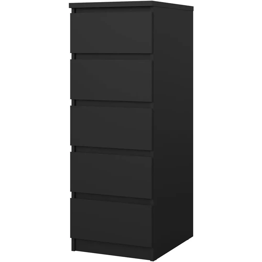 Florence 5 Drawer Narrow Chest of Drawers - Black