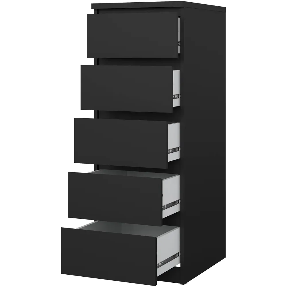 Florence 5 Drawer Narrow Chest of Drawers - Black