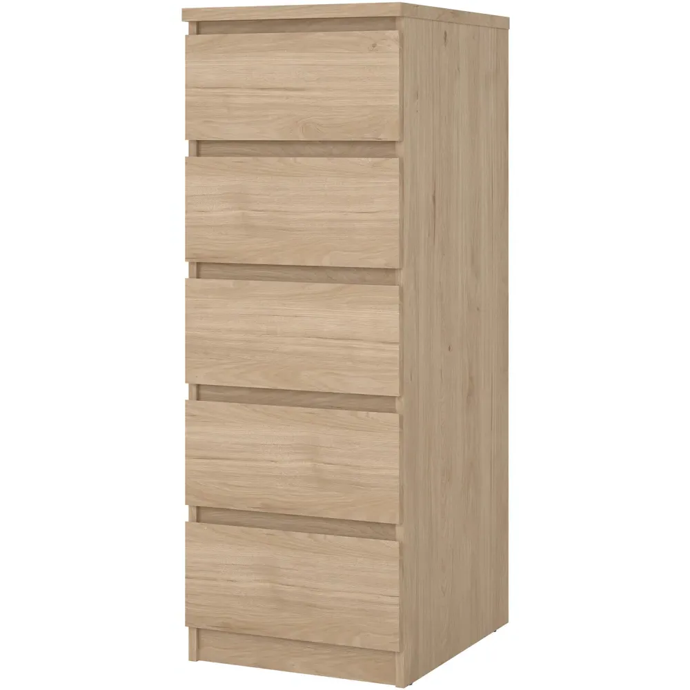 Florence 5 Drawer Narrow Chest of Drawers - Oak