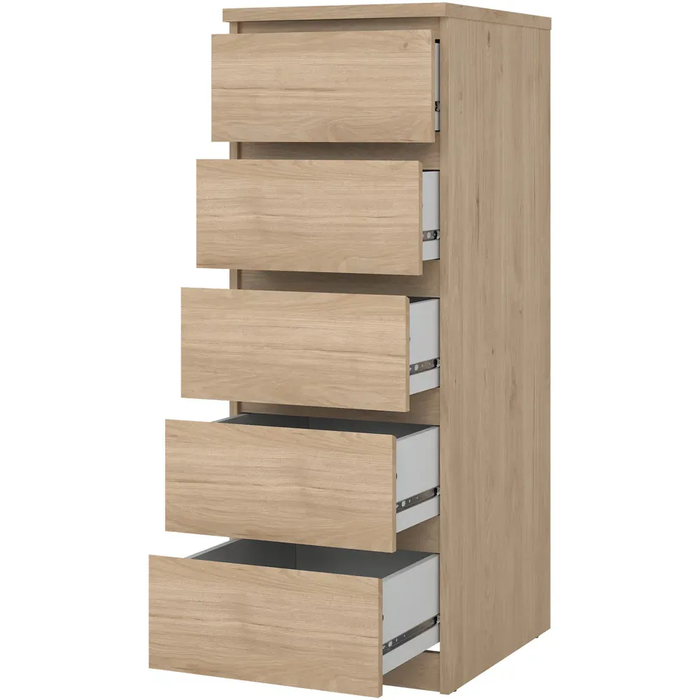 Florence 5 Drawer Narrow Chest of Drawers - Oak