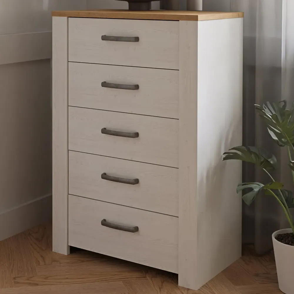 Florence 5 Drawer Narrow Chest of Drawers - Riviera Oak