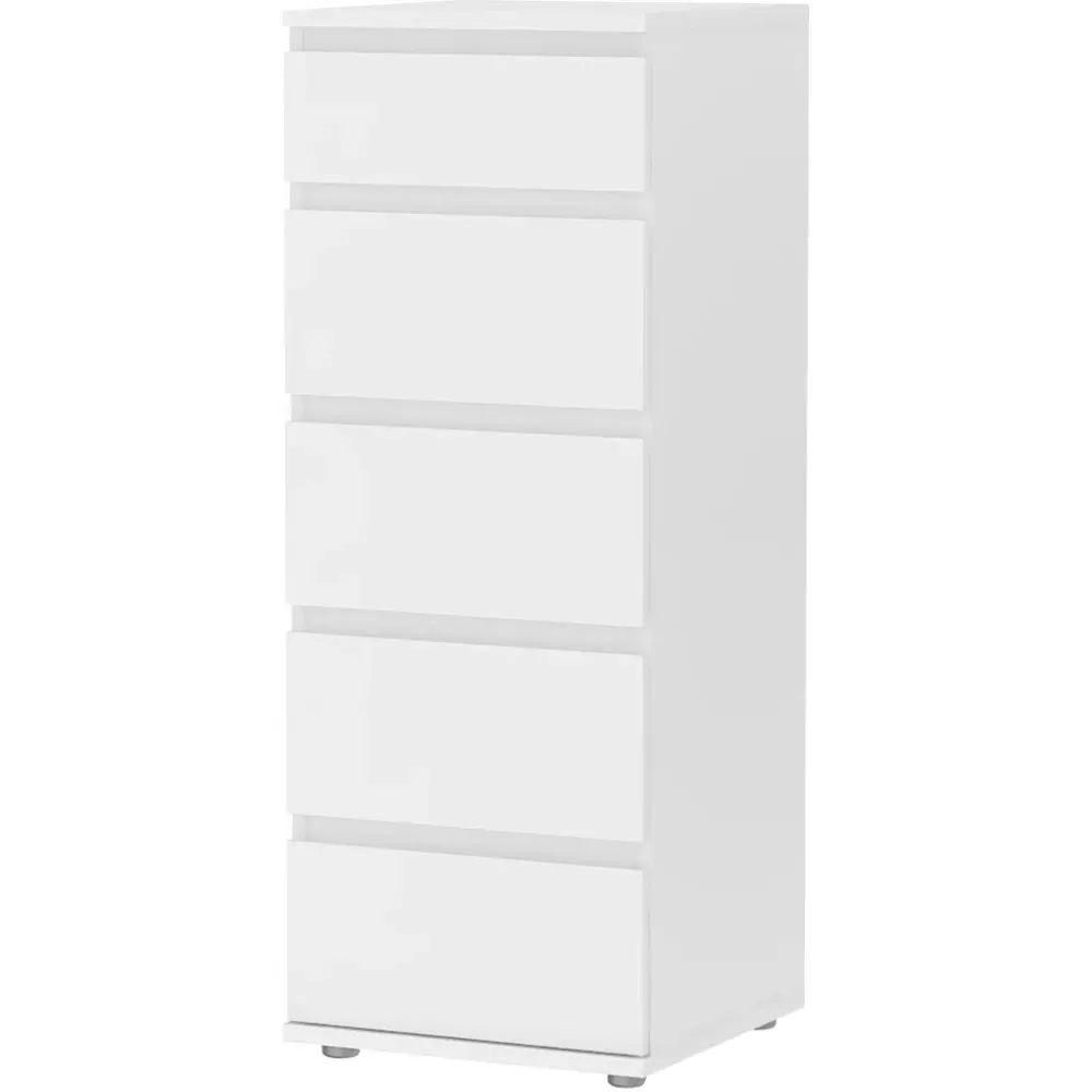 Florence 5 Drawer Narrow Chest of Drawers - White