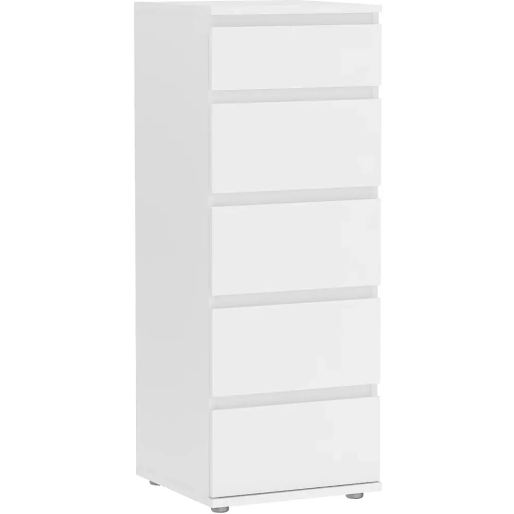 Florence 5 Drawer Narrow Chest of Drawers - White