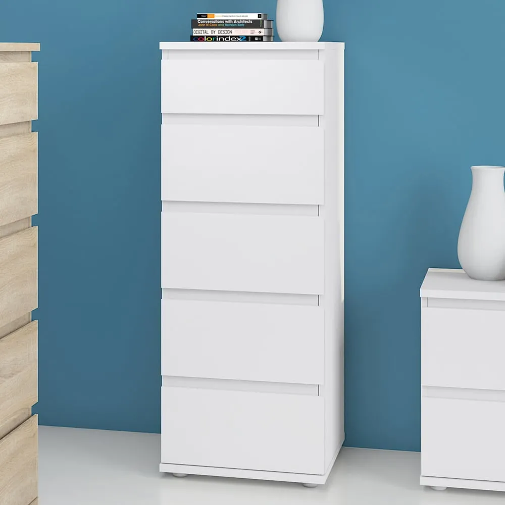 Florence 5 Drawer Narrow Chest of Drawers - White