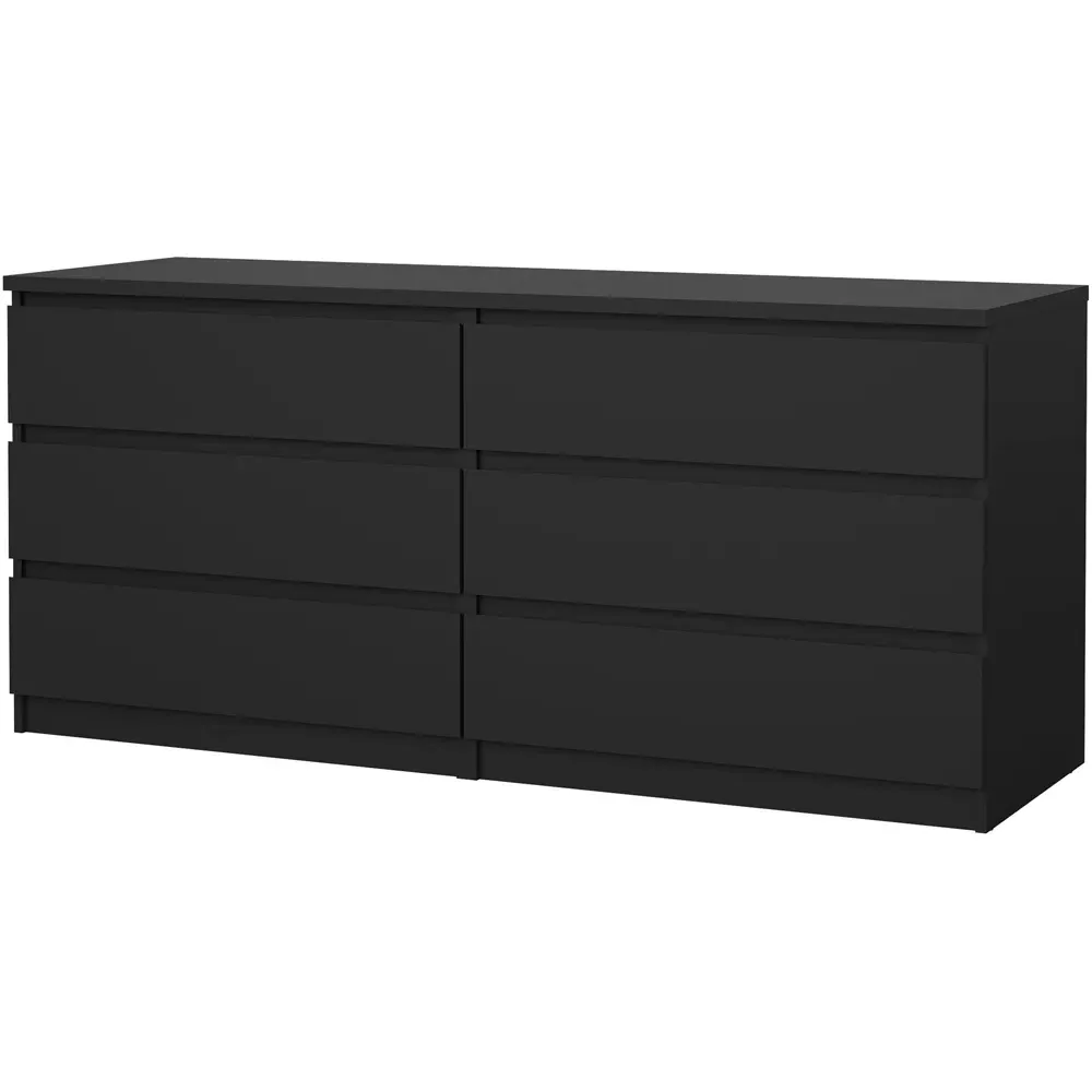 Florence 6 Drawer Wide Chest of Drawers - Black