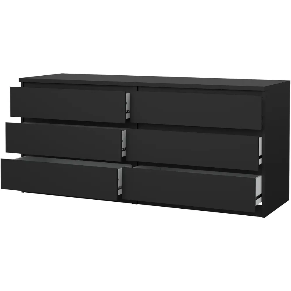 Florence 6 Drawer Wide Chest of Drawers - Black