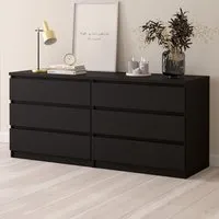 Florence 6 Drawer Wide Chest of Drawers - Black