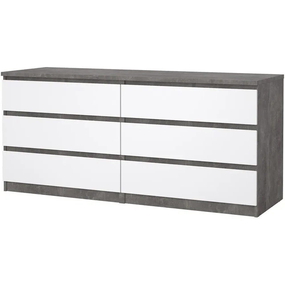 Florence 6 Drawer Wide Chest of Drawers - Concrete