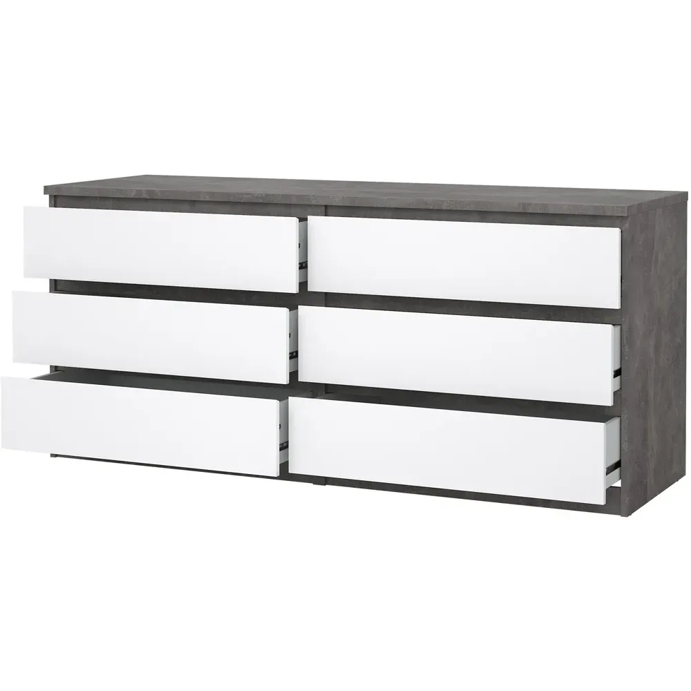 Florence 6 Drawer Wide Chest of Drawers - Concrete
