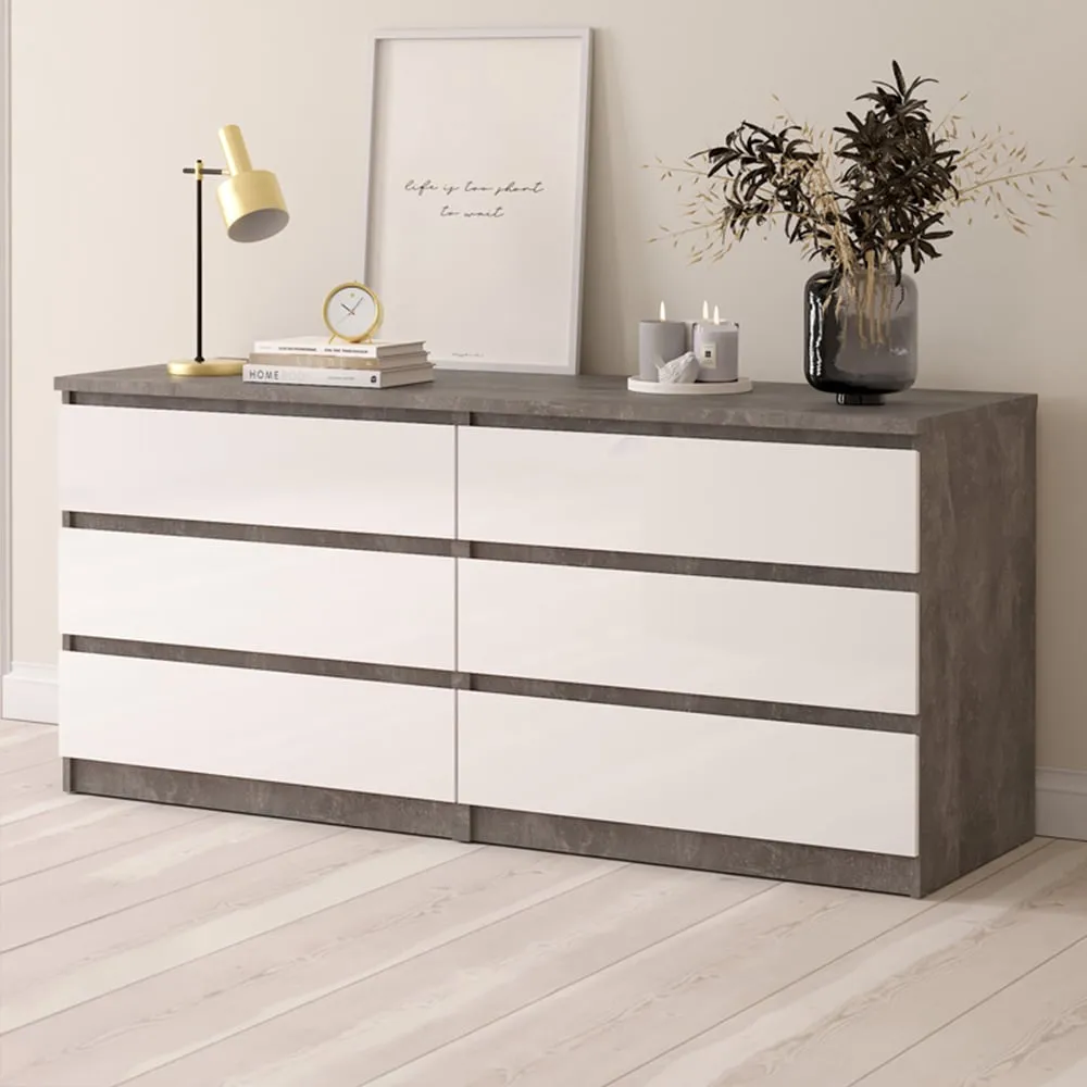 Florence 6 Drawer Wide Chest of Drawers - Concrete