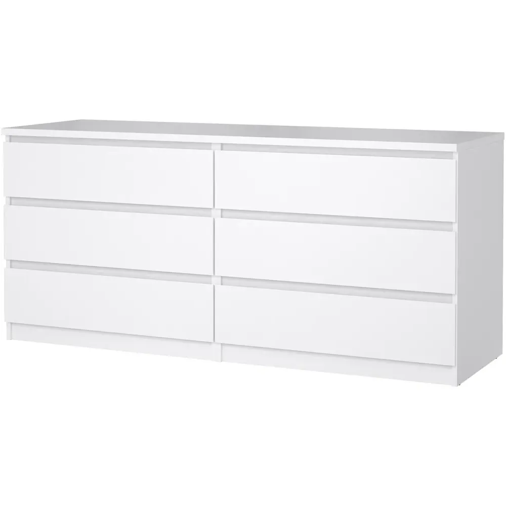 Florence 6 Drawer Wide Chest of Drawers - White