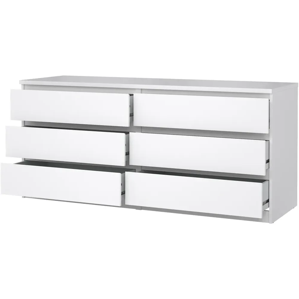 Florence 6 Drawer Wide Chest of Drawers - White