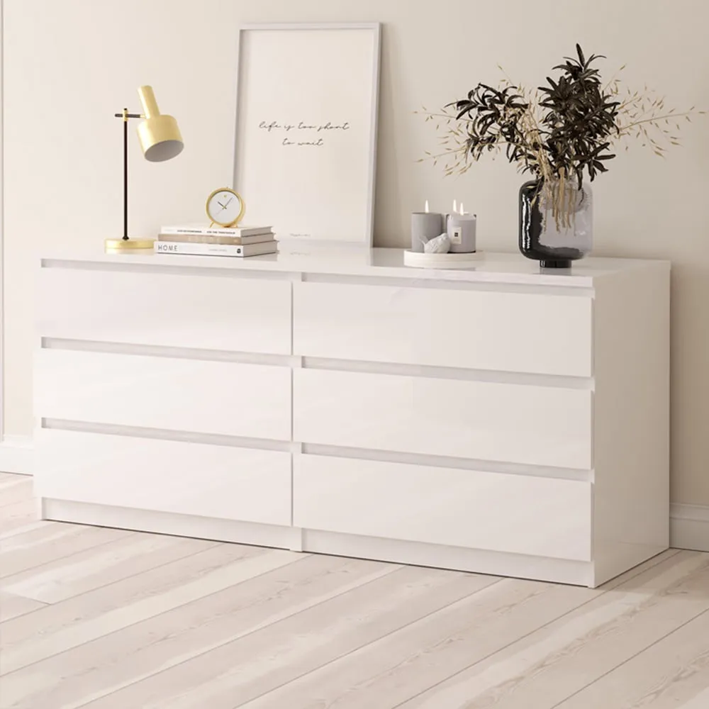 Florence 6 Drawer Wide Chest of Drawers - White