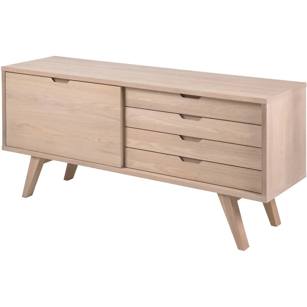 Florence A Line 4 Drawer Sideboard with Sliding Door - White, Oak