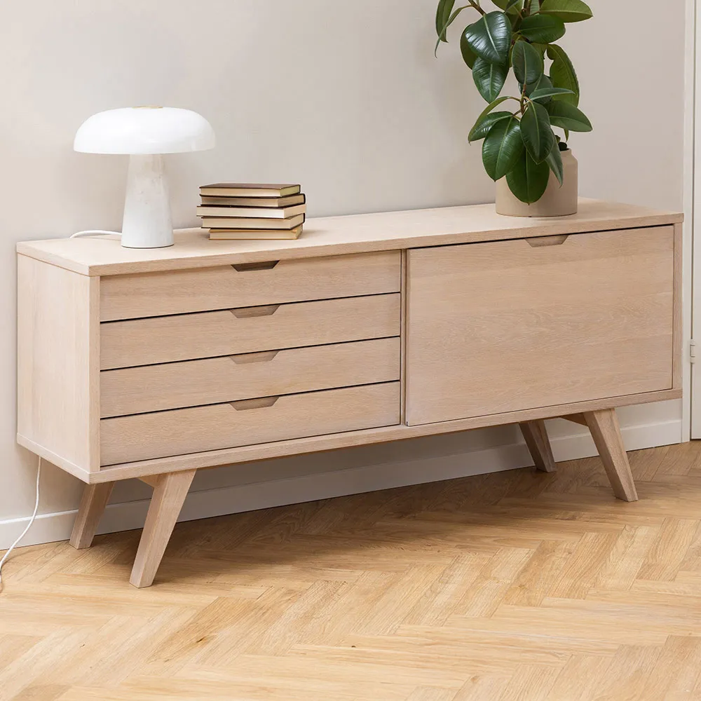Florence A Line 4 Drawer Sideboard with Sliding Door - White, Oak