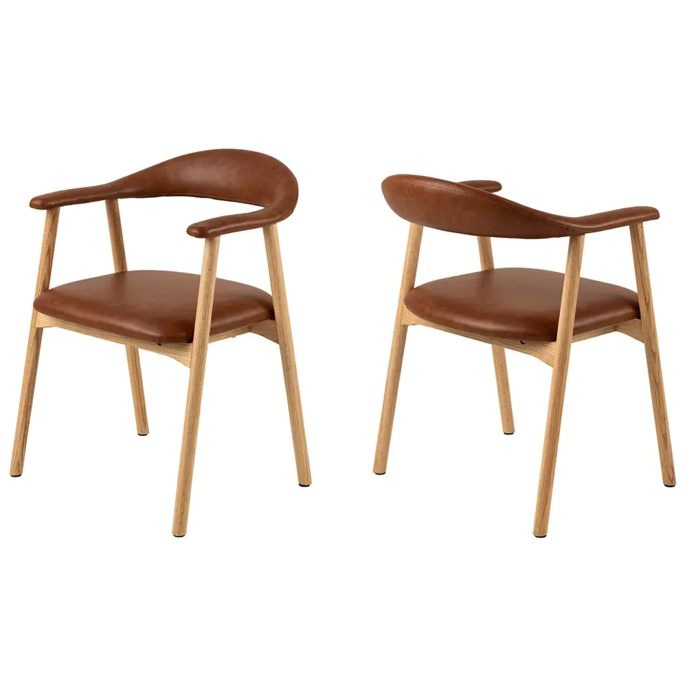 Florence Addi Set of 2 Dining Chair with Armrest - Brandy, Faux Leather