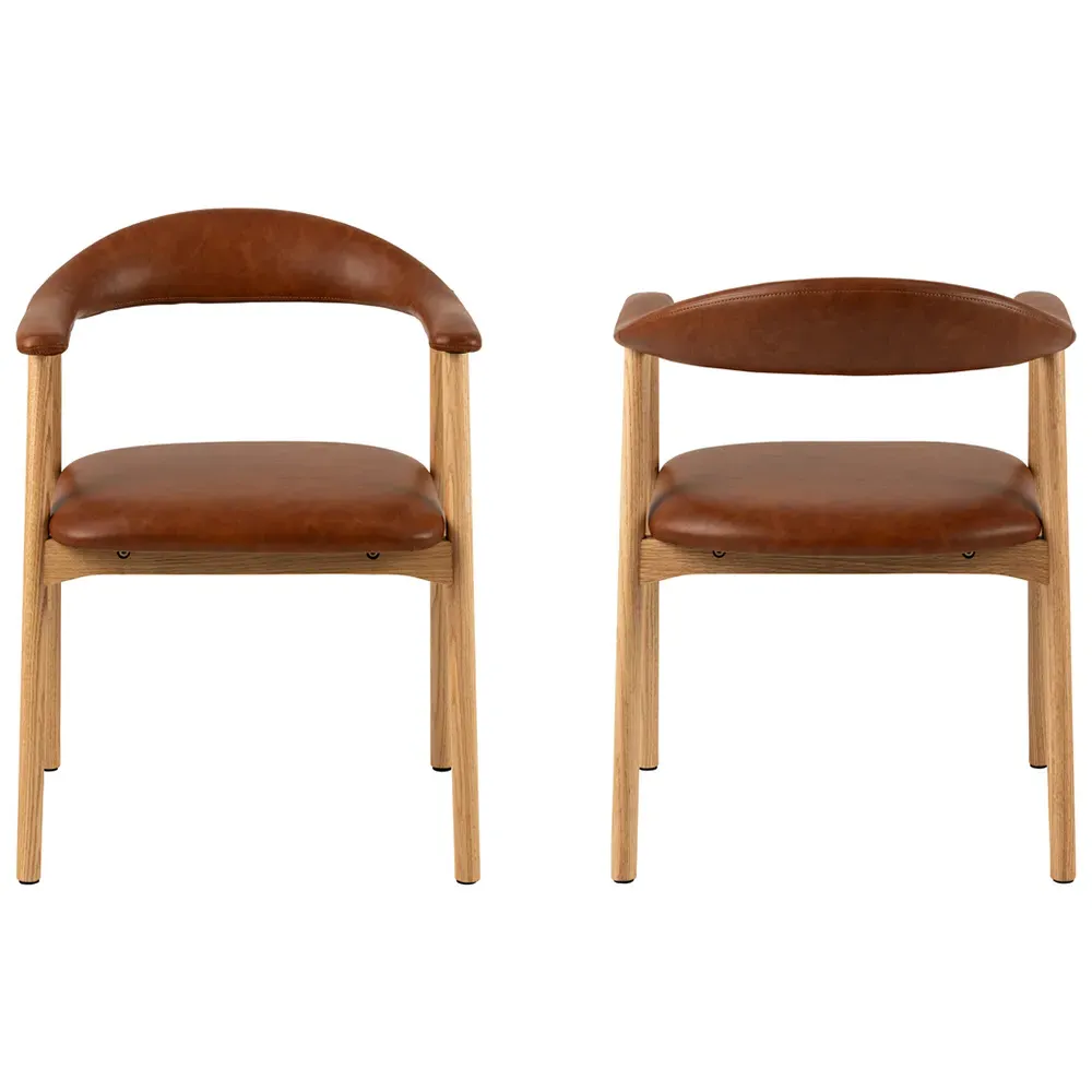 Florence Addi Set of 2 Dining Chair with Armrest - Brandy, Faux Leather