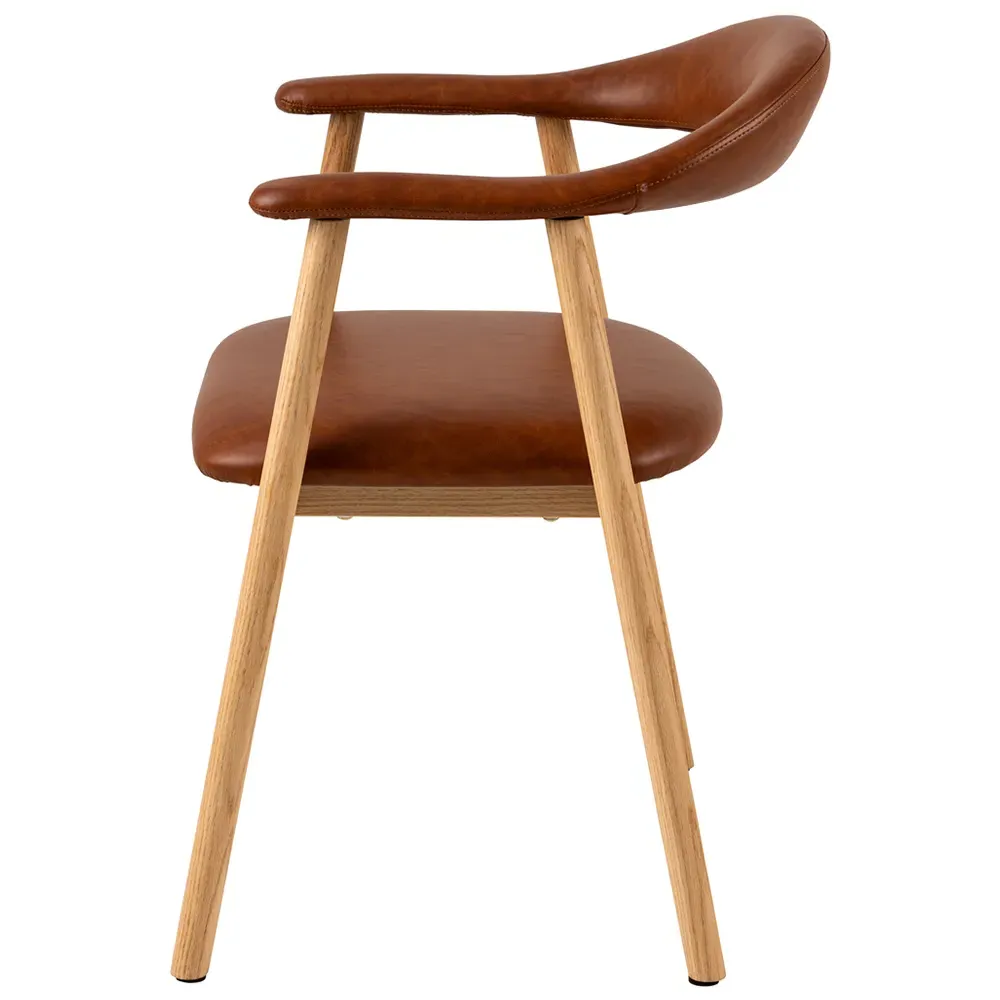 Florence Addi Set of 2 Dining Chair with Armrest - Brandy, Faux Leather