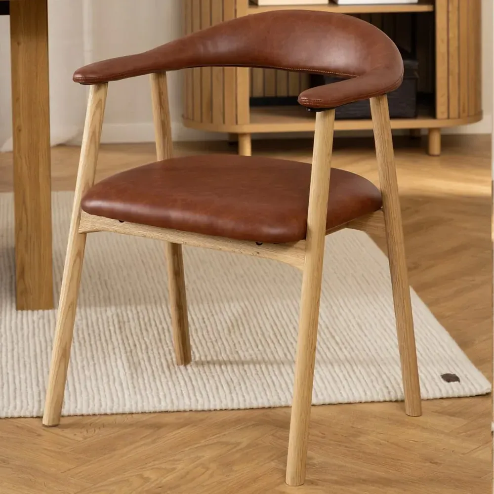 Florence Addi Set of 2 Dining Chair with Armrest - Brandy, Faux Leather