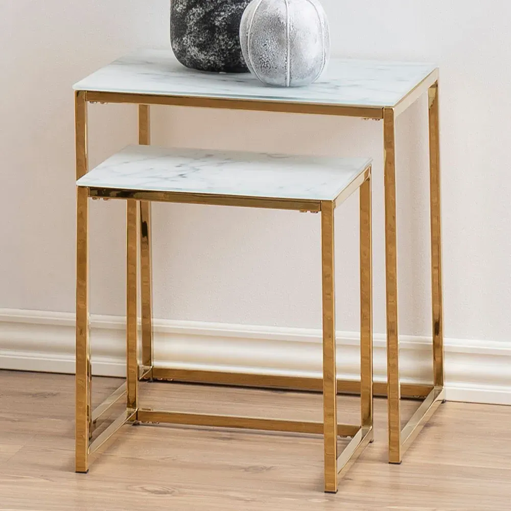 Florence Alisma Nest of Tables Set - White, Glass