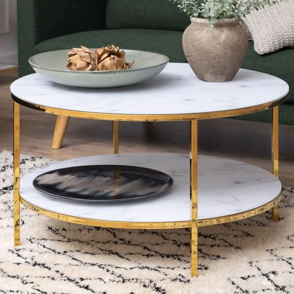 Florence Alisma Round Coffee Table - White, Glass