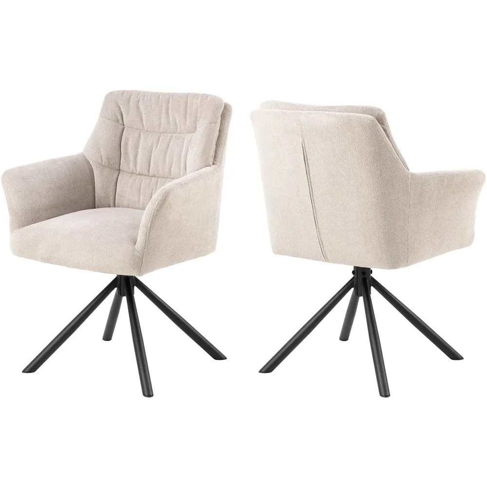 Florence Alonso Set of 2 Swivel Dining Chair with Armrest - Cream