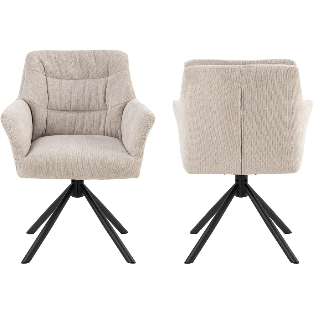 Florence Alonso Set of 2 Swivel Dining Chair with Armrest - Cream