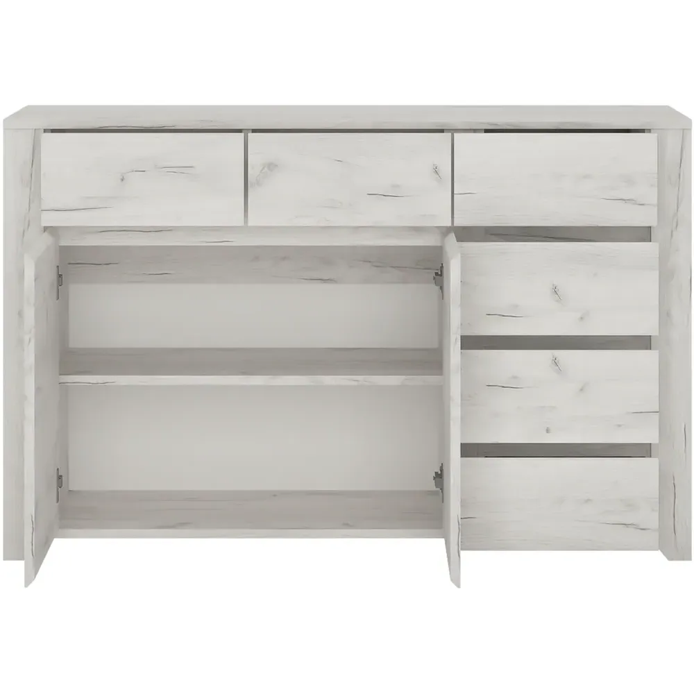 Florence Angel 2 Door 6 Drawer Wide Chest of Drawers - White