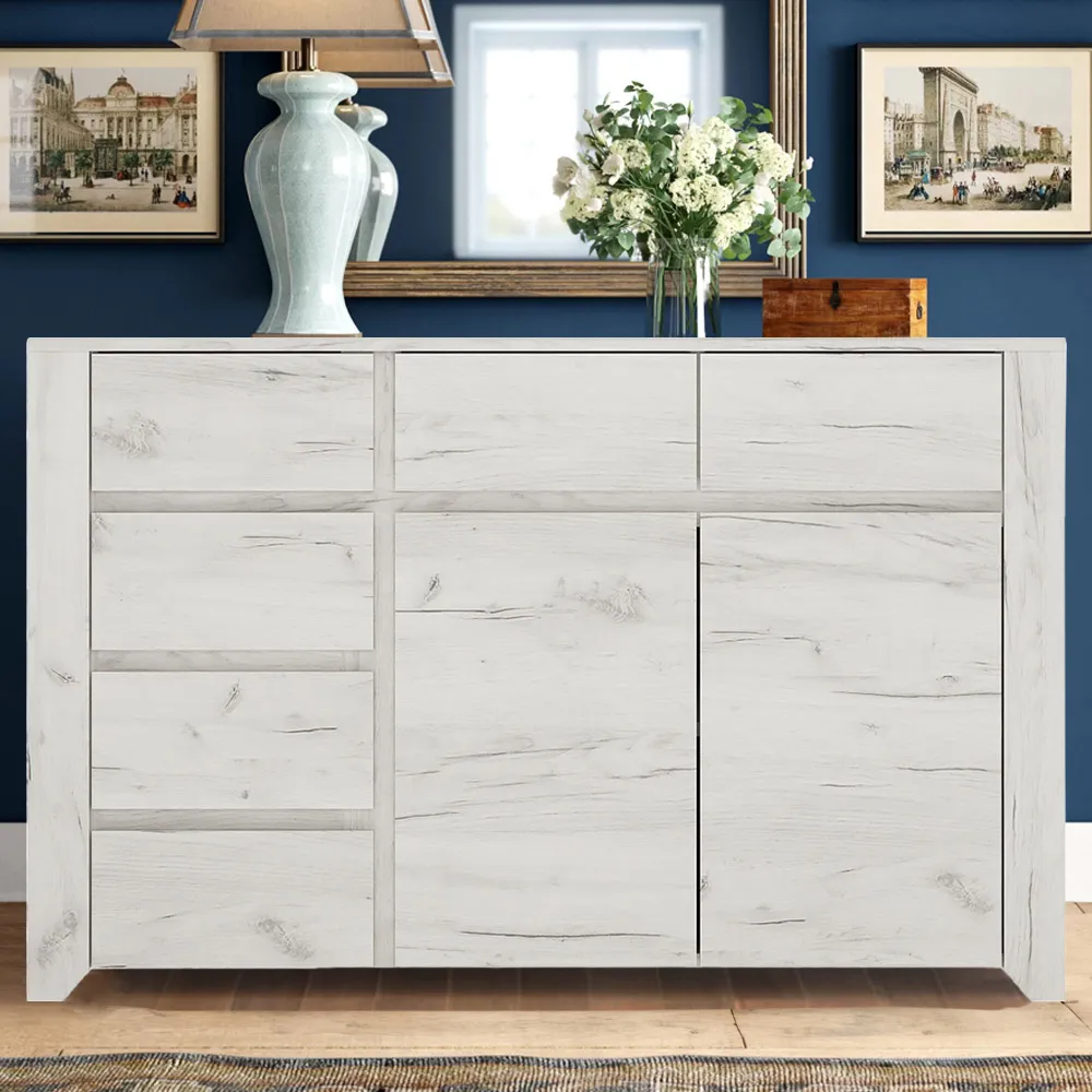 Florence Angel 2 Door 6 Drawer Wide Chest of Drawers - White
