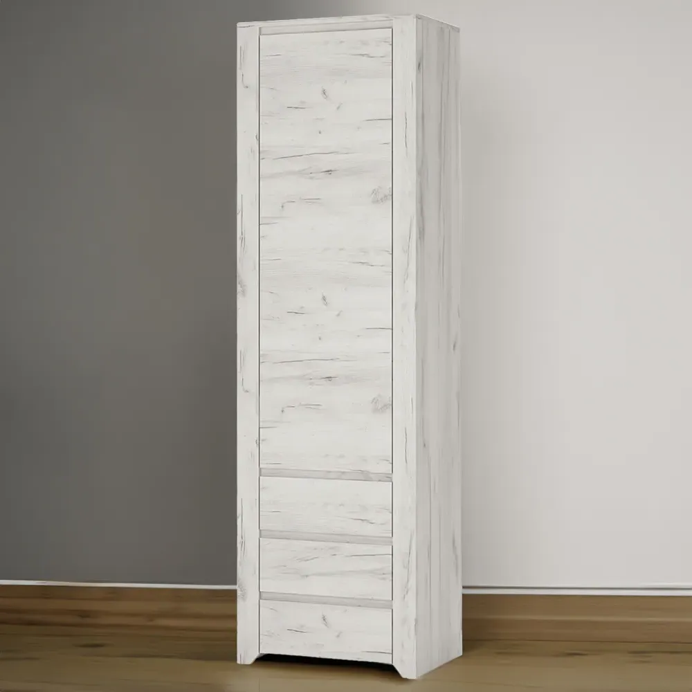 Florence Angel 3 Drawer 4 Shelf Tall Cupboard - White, Oak