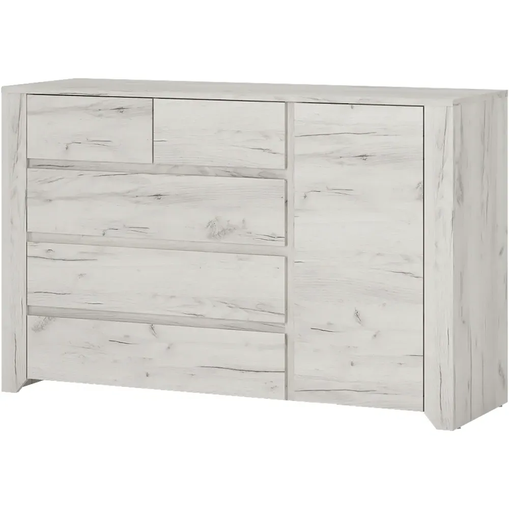 Florence Angel 5 Drawer Chest with Door - White, Oak