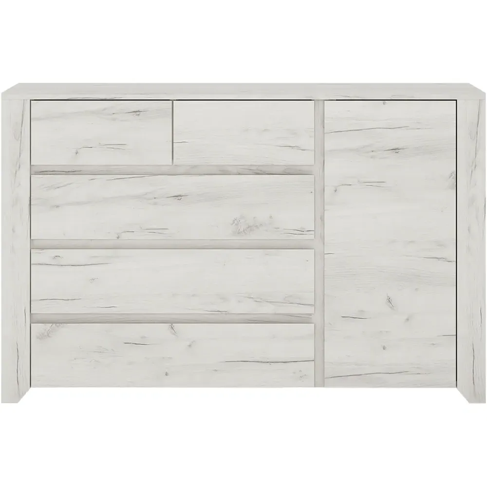 Florence Angel 5 Drawer Chest with Door - White, Oak