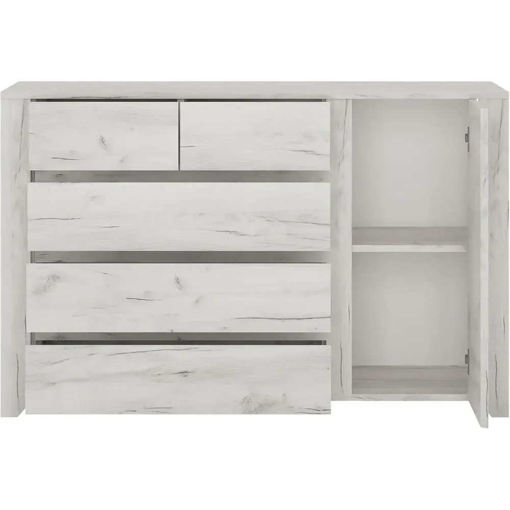 Florence Angel 5 Drawer Chest with Door - White, Oak