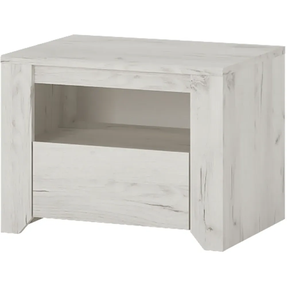 Florence Angel Single Drawer Bedside Table - White, Oak
